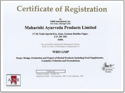 Kosttillskott från Maharishi Ayurveda kontrolleras noggrannt
